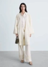 Mango Embroidered Cotton Caftan Off White In Blanc Cassé
