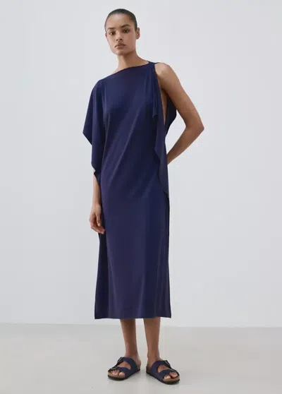 Mango Caftan With Ruffled Detail In Blue