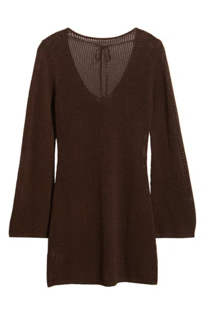 Mango Cairo Open Stitch Long Sleeve Dress In Brown
