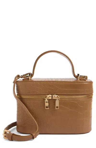 Mango Camelia Croc Embossed Faux Leather Crossbody Bag In Brown