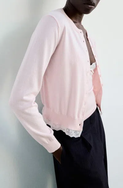 Mango Camelia Lace Hem Cardigan In Pink