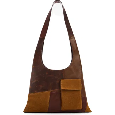 Mango Cami Patchwork Leather Shoulder Bag In Brown