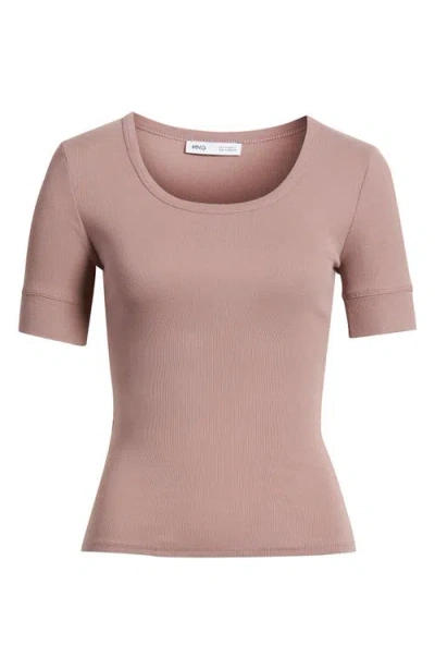 Mango Camiseta Louise Semisheer Cotton Rib T-shirt In Purple