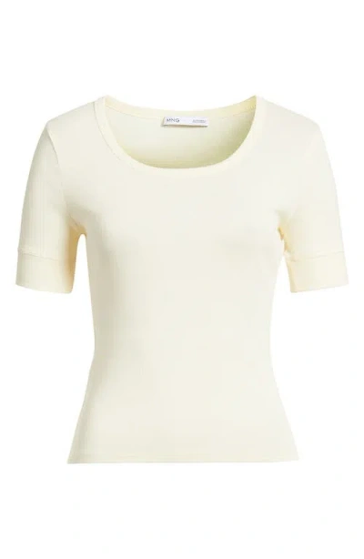 Mango Camiseta Louise Semisheer Cotton Rib T-shirt In White
