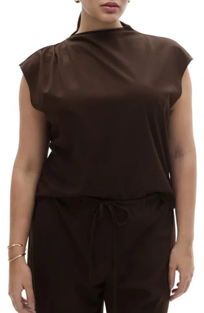 Mango Candela Extended Shoulder Funnel Neck Top In Chocolate