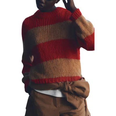 Mango Candice Stripe Crewneck Sweater In Red