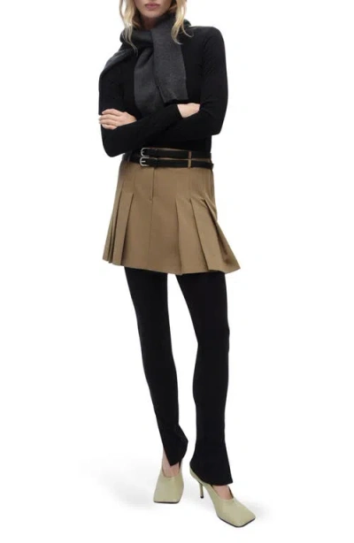 Mango Candy Pleated Mixed Media Long Sleeve Minidress In Beige