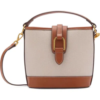 Mango Canvas & Faux Leather Bucket Bag In Brown