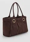 Mango Canvas Bag With Eyelets In Chocolate