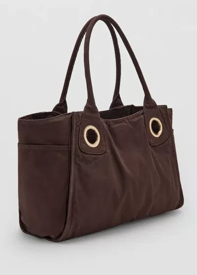 Mango Canvas Bag With Eyelets In Chocolate