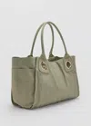 Mango Canvas Bag With Eyelets In Aqua Green
