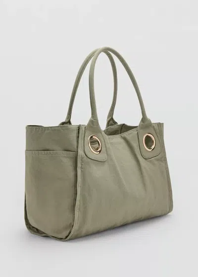 Mango Canvas Bag With Eyelets In Aqua Green