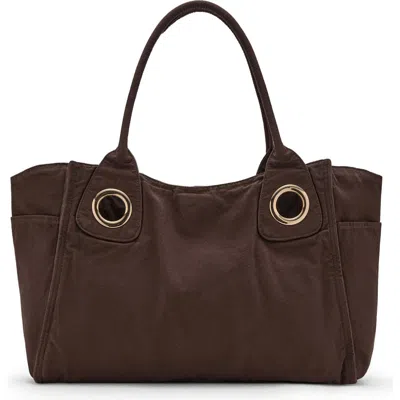 Mango Canvas Hobo Bag In Brown