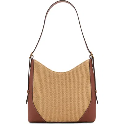 Mango Canvas Shoulder Bag In Leather