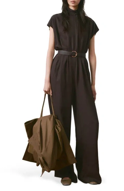 Mango Cap Sleeve Belted Jumpsuit In Brown