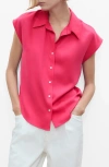 Mango Cap Sleeve Button-up Shirt In Pink