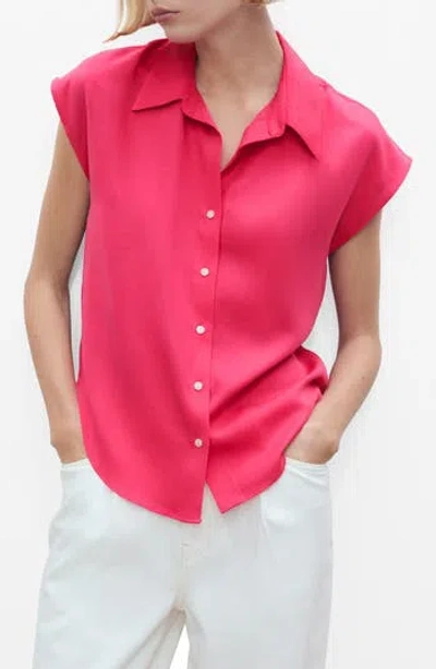 Mango Cap Sleeve Button-up Shirt In Red
