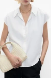 Mango Cap Sleeve Button-up Shirt In White
