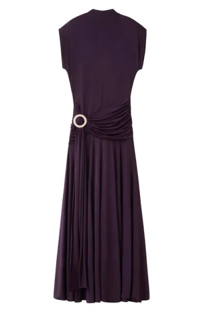 Mango Cap Sleeve Ruched Waist Dress In Purple