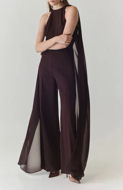 Mango Cape Wide Leg Jumpsuit In Burgundy