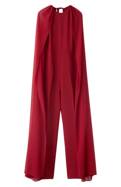 Mango Cape Wide Leg Jumpsuit In Red