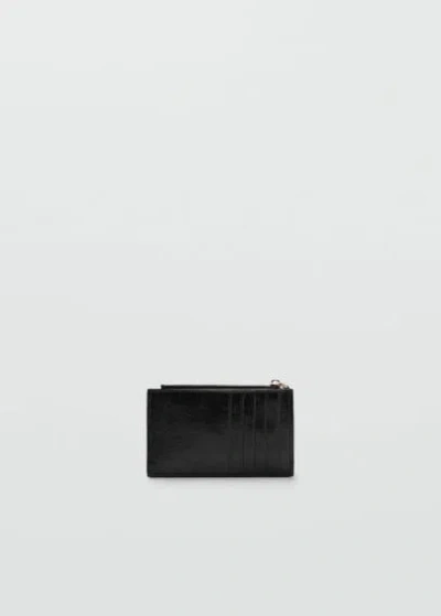 Mango Card Holder With Decorative Stitching Black