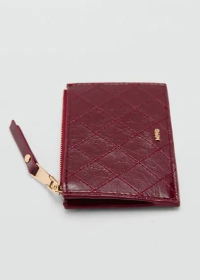 Mango Card Holder With Decorative Stitching Burgundy