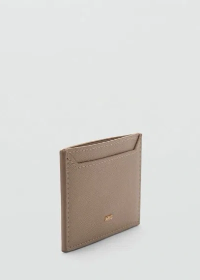 Mango Card Holder With Decorative Stitching Light/pastel Brown In Grey