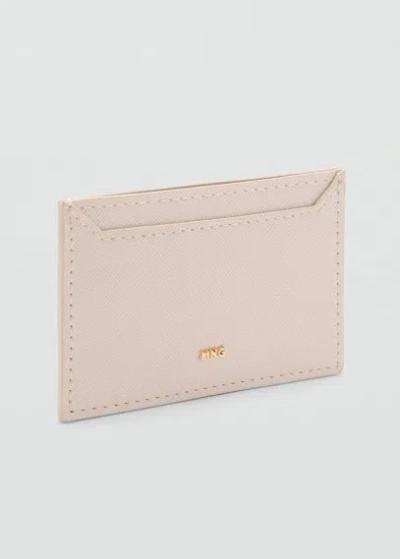 Mango Card Holder With Decorative Stitching Off White In Pink
