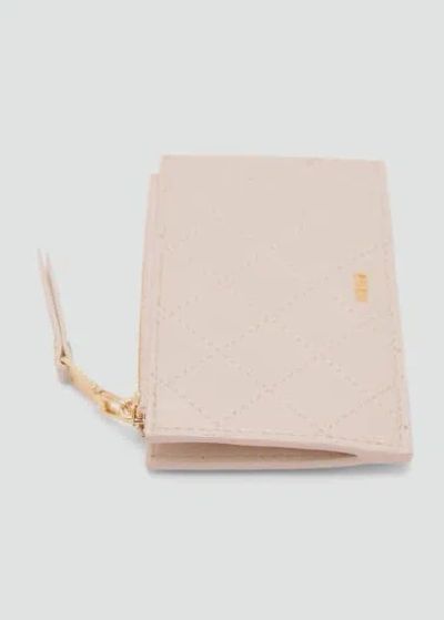 Mango Card Holder With Decorative Stitching Off White