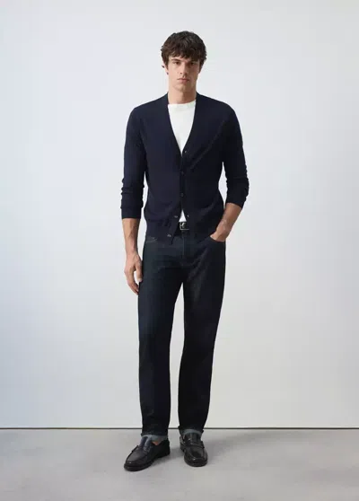 Mango Cardigan 100 % Laine En Maille Fine In Black