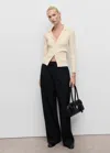 Mango Cardigan À Revers Côtelés Écru - Femme - Xxl -  In Brown