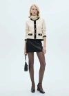 Mango Contrast Trim Short Sleeve Cardigan In Écru