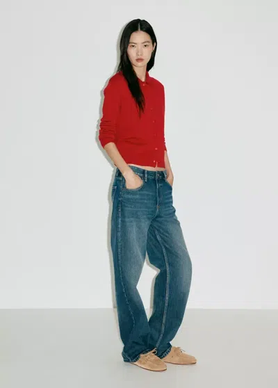 Mango Cardigan Bouton Col Revers In Rouge