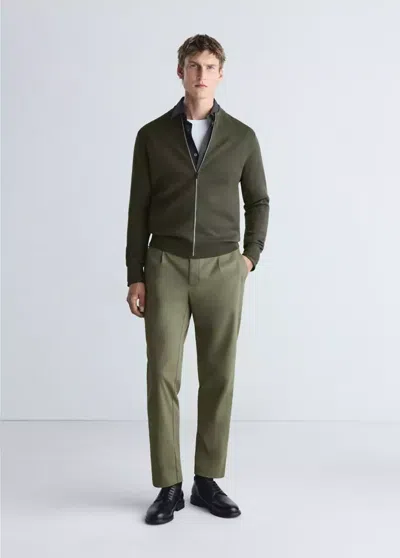 Mango Cardigan Confort En Maille Extensible In Green