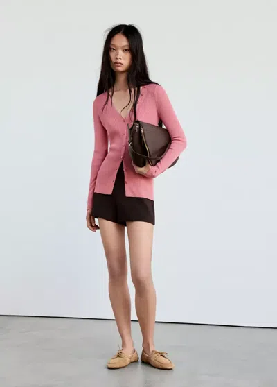 Mango Cardigan Côtelé Boutons In Rose Clair