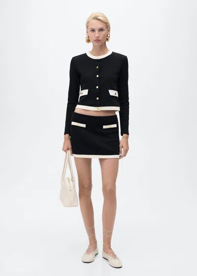 Mango Contrasting Cotton Cardigan In Black
