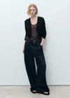 Mango Knitted Cropped Cardigan Black In Black