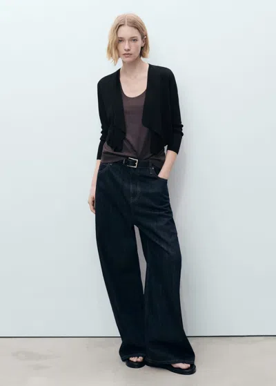 Mango Knitted Cropped Cardigan Black
