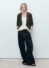 Mango Knitted Cropped Cardigan Dark Green