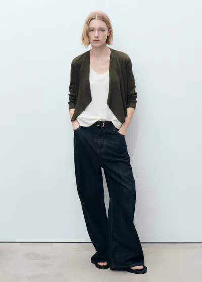 Mango Knitted Cropped Cardigan Dark Green