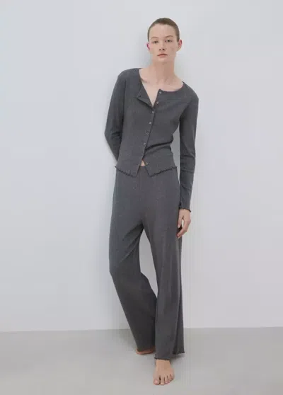 Mango Cardigan De Pyjama En Coton Ajouré In Gray