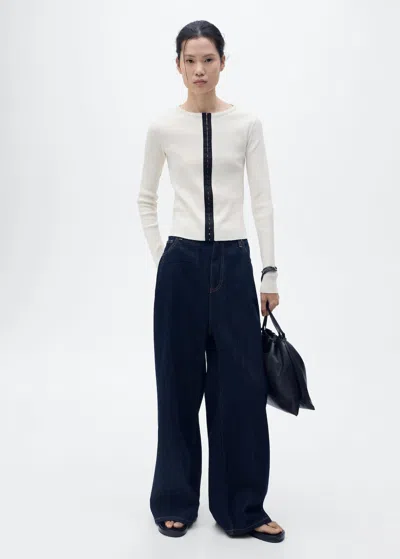 Mango Cotton Cardigan With Contrast Closure Ecru