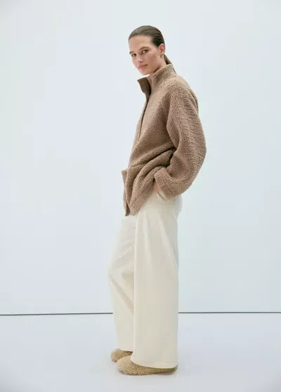 Mango Cardigan Effet Mouton À Boutons In Marron Moyen