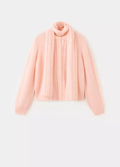 Mango Cardigan En Maille Ajourée Avec Détail Foulard In Rose