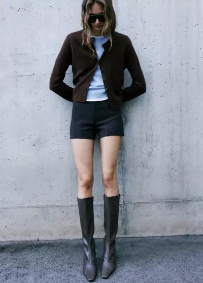 Mango Cardigan En Maille Avec Détail Floqué In Brown