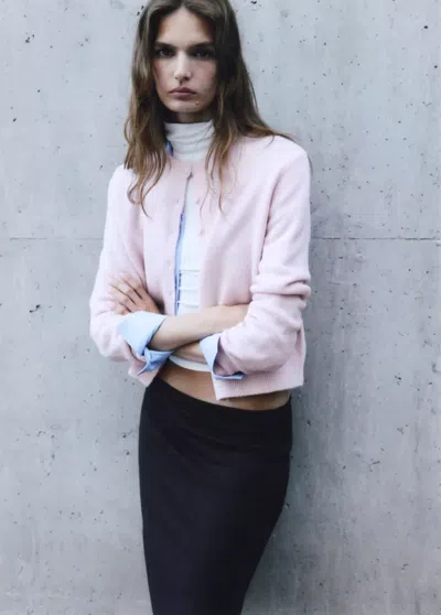 Mango Cardigan En Maille Avec Détail Floqué In Pink