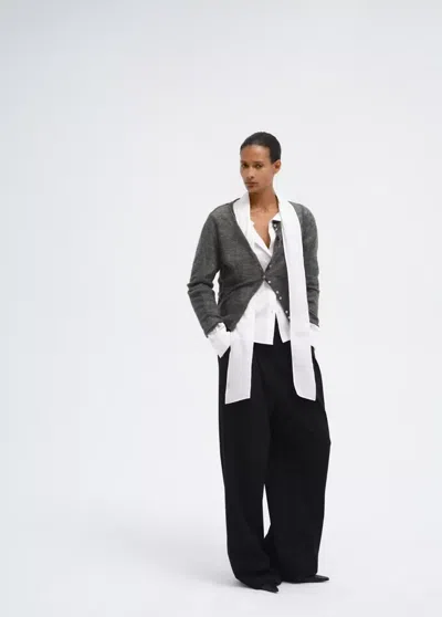 Mango Cardigan En Maille Fine À Boutons In Gris Chiné Foncé