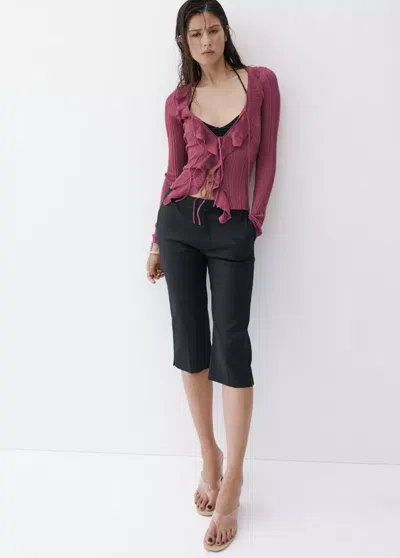 Mango Cardigan En Maille Texturée Avec Détail Volanté In Pink