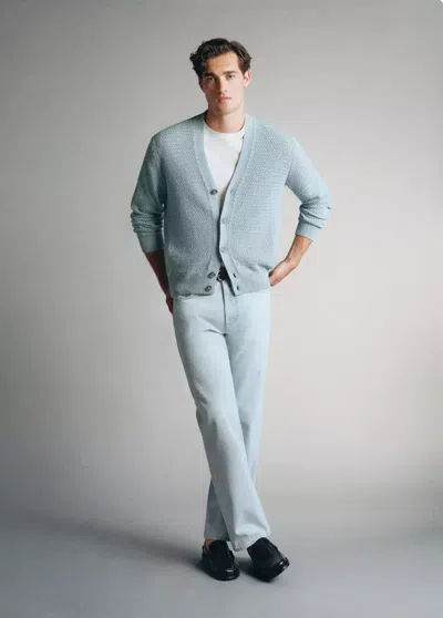 Mango Cardigan En Maille Torsadée 100 % Coton Italien In Blue